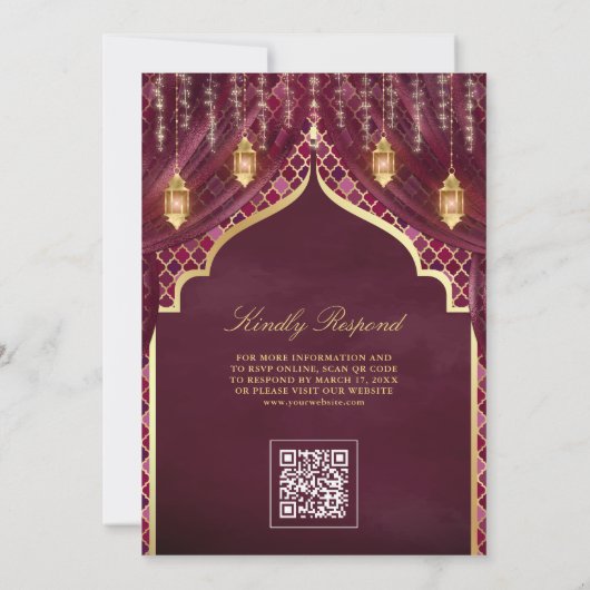 Gouden lantaarns Plum Gordijn Moslim Bruiloft Kaart (Achterkant)