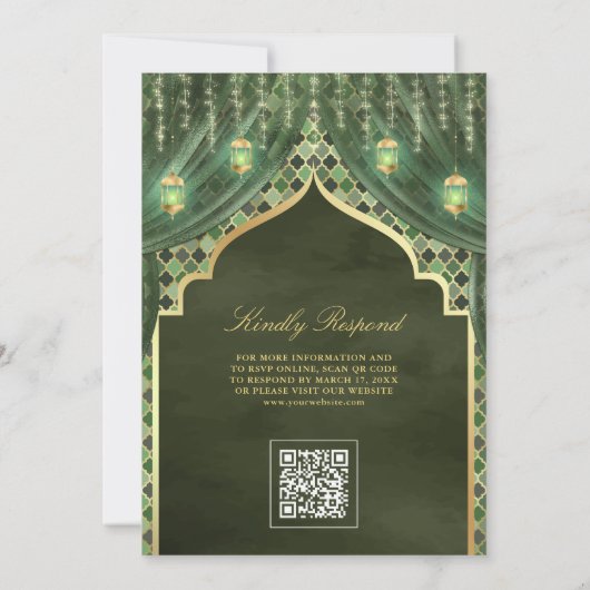 Gouden lantaarns Sage Groen Gordijn Moslim Bruilof Kaart (Achterkant)