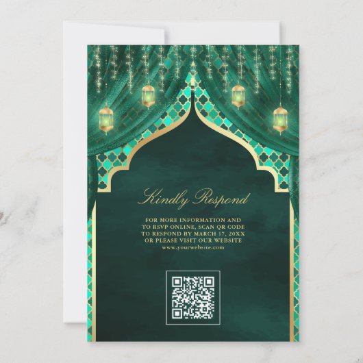 Gouden Lantaarns Smaragd Groen Gordijn Moslim Brui Kaart (Achterkant)