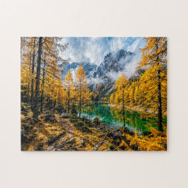 Gouden lariksbos bij bergmeer legpuzzel