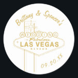 Gouden Las Vegas teken bruiloft Ronde Sticker<br><div class="desc">Pas de kleur,  de lettertypen en de kleur van de afbeelding aan. Vector illustratie van Becky Nimoy</div>