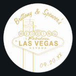 Gouden Las Vegas teken bruiloft Ronde Sticker<br><div class="desc">Pas de kleur,  de lettertypen en de kleur van de afbeelding aan. Vector illustratie van Becky Nimoy</div>