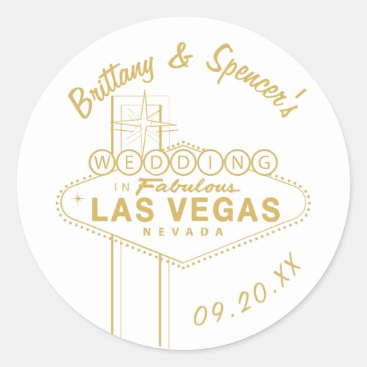 Gouden Las Vegas teken bruiloft Ronde Sticker (Voorkant)