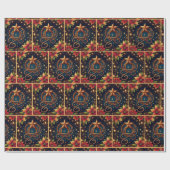 Gouden Lasso en ster met Poinsettias Kerstmis Cadeaupapier (Vlak)