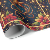 Gouden Lasso en ster met Poinsettias Kerstmis Cadeaupapier (Rol Hoek)