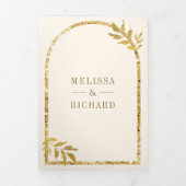 Gouden Laurel Krans Bladeren Cream Wedding Drieluik Uitnodiging (Cover)