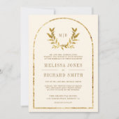 Gouden Laurel Krans Bladeren Cream Wedding Kaart (Voorkant)