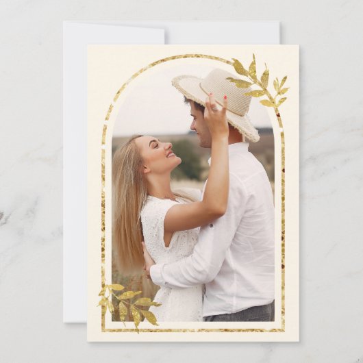 Gouden Laurel Krans Bladeren Cream Wedding Kaart (Achterkant)