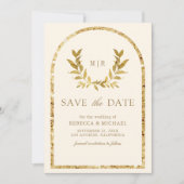 Gouden Laurel Krans Bladeren Cream Wedding Save The Date (Voorkant)