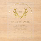 Gouden Laurel Krans Bladeren Trouwen Save The Date Acryl Uitnodigingen (Voorkant)