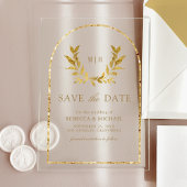 Gouden Laurel Krans Bladeren Trouwen Save The Date Acryl Uitnodigingen
