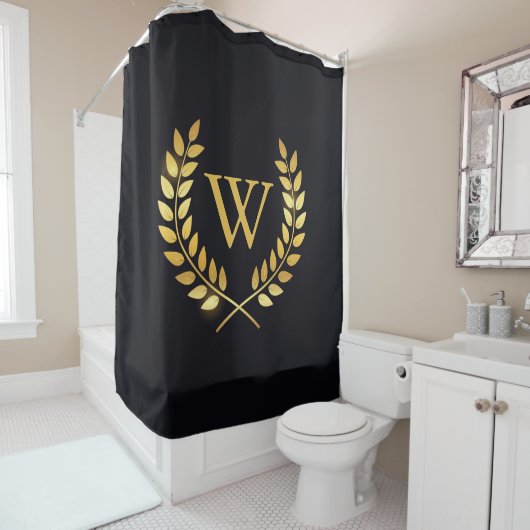 Gouden Laurel krans monogram Douchegordijn (In situ)