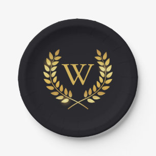 Gouden Laurel krans monogram Papieren Bordje