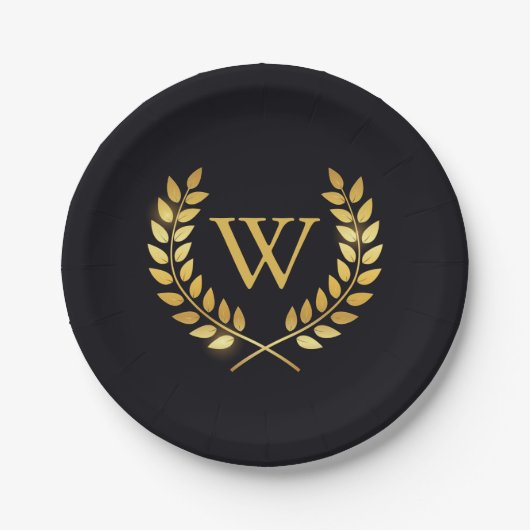Gouden Laurel krans monogram Papieren Bordje (Voorkant)