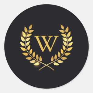 Gouden Laurel krans monogram Ronde Sticker