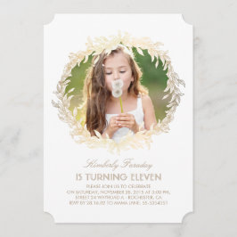 Gouden Laurel Krans Wit Elegante Foto Verjaardag Kaart