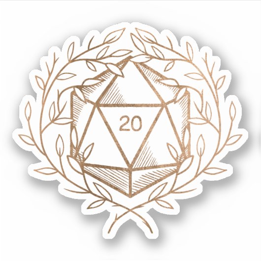 Gouden Laurels D20 Dice Fantasy Game Master Sticker (Voorkant)