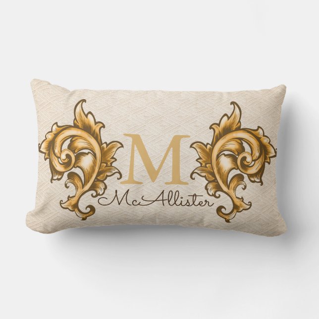 Gouden Laurels Faux Geweven Beige Print - Familien Kussen (Voorkant)