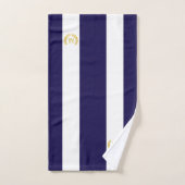 Gouden laurier & Monogram op Blauw & Wit Gestreept Bad Handdoek (Handdoek)