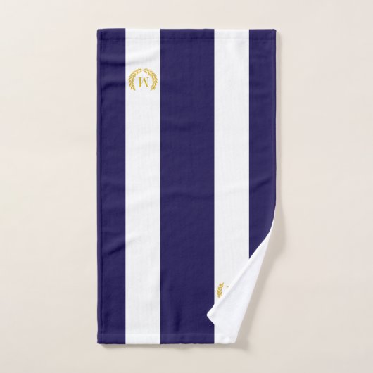 Gouden laurier & Monogram op Blauw & Wit Gestreept Bad Handdoek (Handdoek)