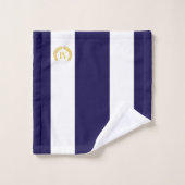 Gouden laurier & Monogram op Blauw & Wit Gestreept Bad Handdoek (Wasdoekje)