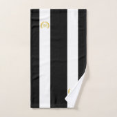 Gouden laurier & Monogram op Zwart & Wit Gestreept Bad Handdoek (Handdoek)