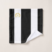 Gouden laurier & Monogram op Zwart & Wit Gestreept Bad Handdoek (Wasdoekje)
