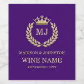 Gouden laurierkrans & kroon op Paarse Wijn Etiket (Enkel label)