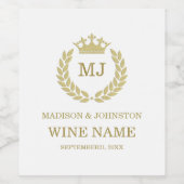 Gouden laurierkrans & kroon op wit wijn etiket (Enkel label)