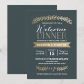 Gouden lauweren Leisteen huwelijksfeest welkom din Kaart (Voorkant / Achterkant)