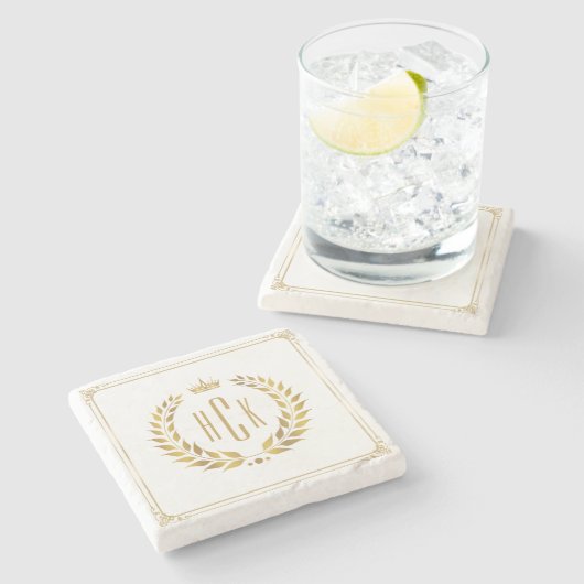 Gouden lauwerkrans aangepaste monogram stenen onderzetter (Zijkant)