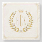 Gouden lauwerkrans aangepaste monogram stenen onderzetter (Voorkant)