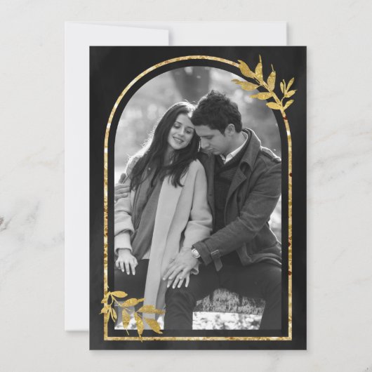 Gouden lauwerkrans bladeren Koolgrijs Bruiloft Save The Date (Achterkant)