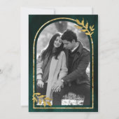 Gouden lauwerkrans bladeren smaragdgroene trouw save the date (Achterkant)