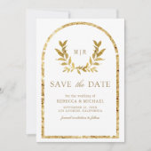 Gouden Lauwerkrans Bladeren Witte Bruiloft Save The Date (Voorkant)