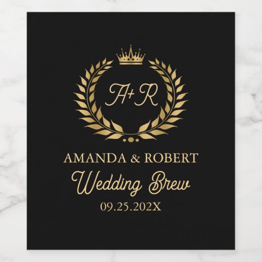 Gouden lauwerkrans bruiloft typografie kroon accen wijn etiket (Enkel label)