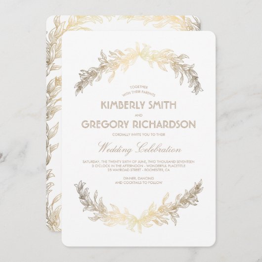 gouden lauwerkrans Elegante bruiloft Kaart (Voorkant / Achterkant)