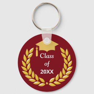 Gouden lauwerkrans Klas van 20XX op bordeauxrood Sleutelhanger