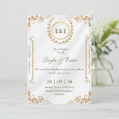 Gouden Lauwerkrans Monogram Save the Date (Staand voorkant)