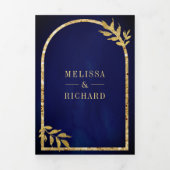 Gouden lauwerkrans verlaat Royal Blue Wedding Drieluik Uitnodiging (Cover)