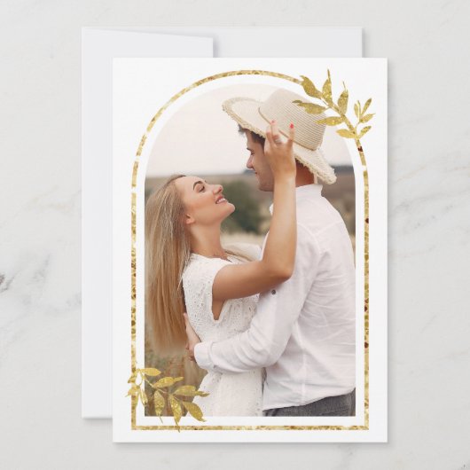 Gouden lauwerkrans verlaat witte bruiloft kaart (Achterkant)