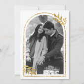 Gouden lauwerkrans verlaat witte bruiloft save the date (Achterkant)