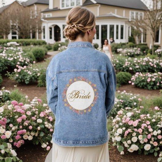 Gouden Lavendel Bloemen Floral Chique Elegant Brui Denim Jacket (Huwelijk Achterkant)