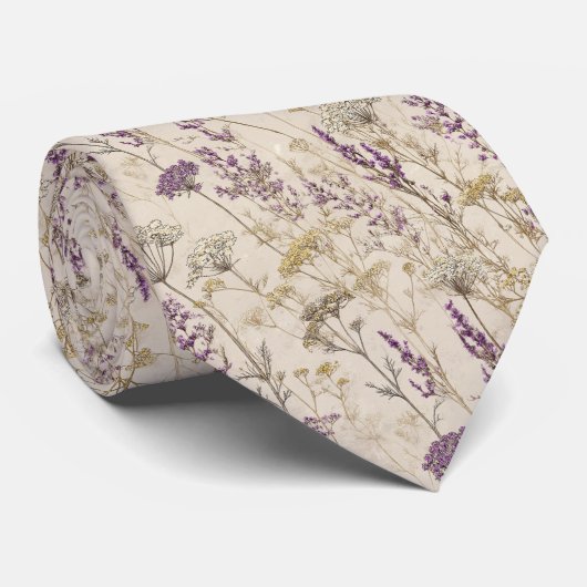 Gouden Lavendel Botanische Wildflowers Wedding Stropdas (Opgerold)
