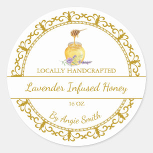 gouden lavendel geïnfundeerd honinglabel ronde sticker