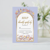 Gouden Lavendel Wildflower Modern Elegant Bruiloft RSVP Kaartje (Staand voorkant)