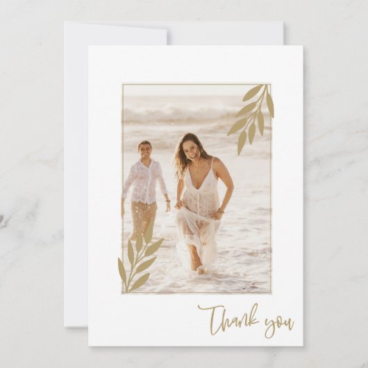 Gouden Leaf Foto Elegant Bruiloft Dank u Bedankkaart (Voorkant)