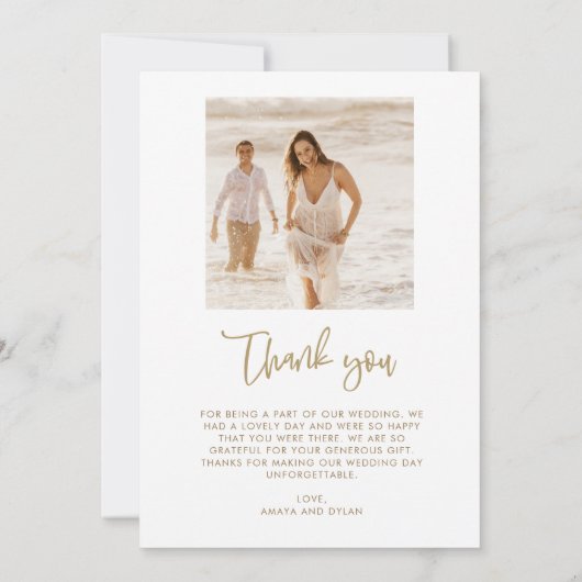 Gouden Leaf Foto Elegant Bruiloft Dank u Bedankkaart (Achterkant)