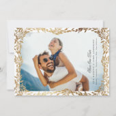 Gouden Leaf Geweven Lijst Foto QR CODE Bruiloft Save The Date (Voorkant)