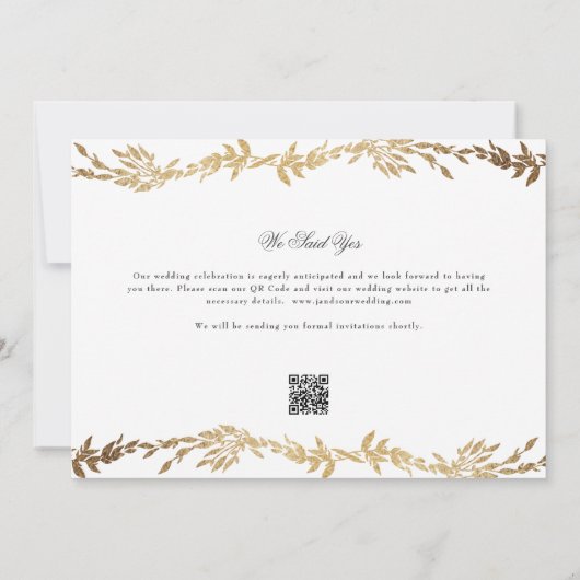 Gouden Leaf Geweven Lijst Foto QR CODE Bruiloft Save The Date (Achterkant)